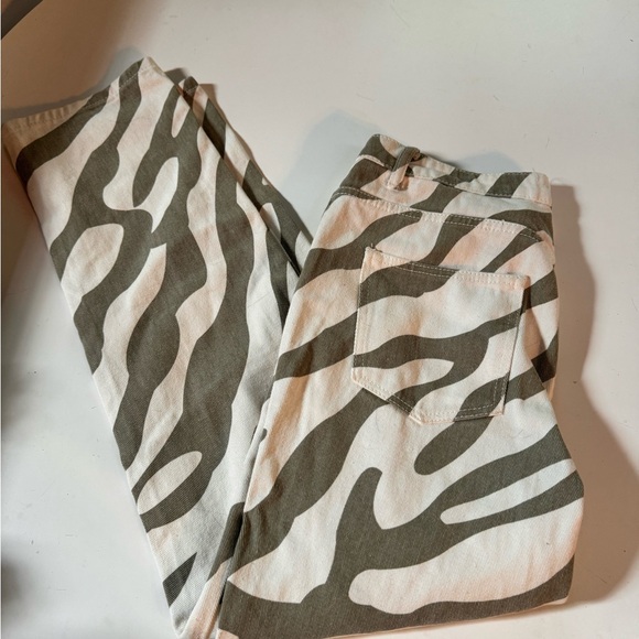 Chic Nation Pants - Chic Nation Zebra Print Cargo Pants - Green and White